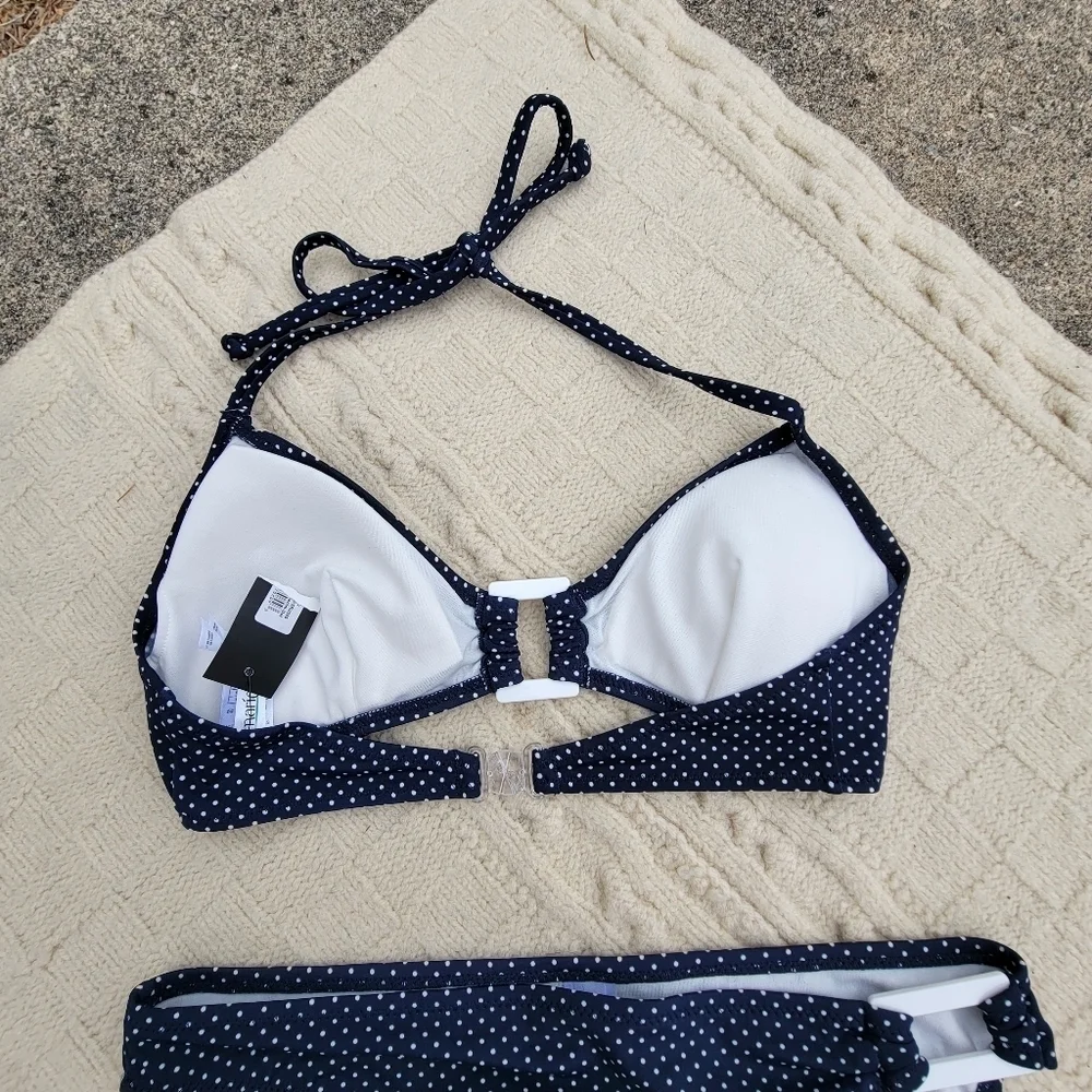 NWT Marie Melli Retro Polka Dot Print Bikini size S Navy White